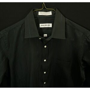 John‎ Henry Men's L 16' 34/35 Black Satin Pique Stripe Shirt Long Sleeve Western